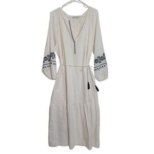 ZARA Long Sleeve Tiered Prairie Maxi Dress Boho Cottagecore Peasant XL White